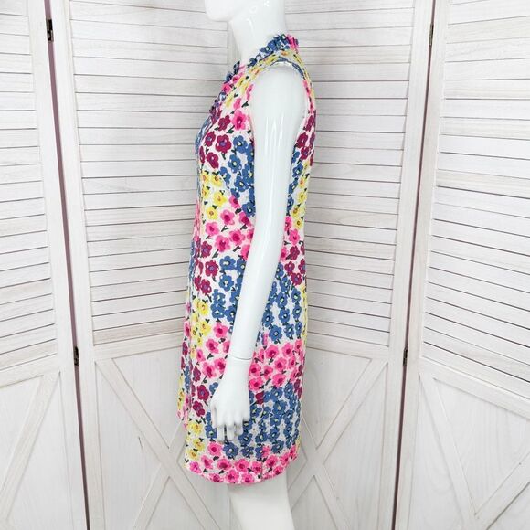 Talbots Petite Floral Eyelet Ruffle Trim Neck Sleeveless Dress White Multi 2P - Picture 3 of 15